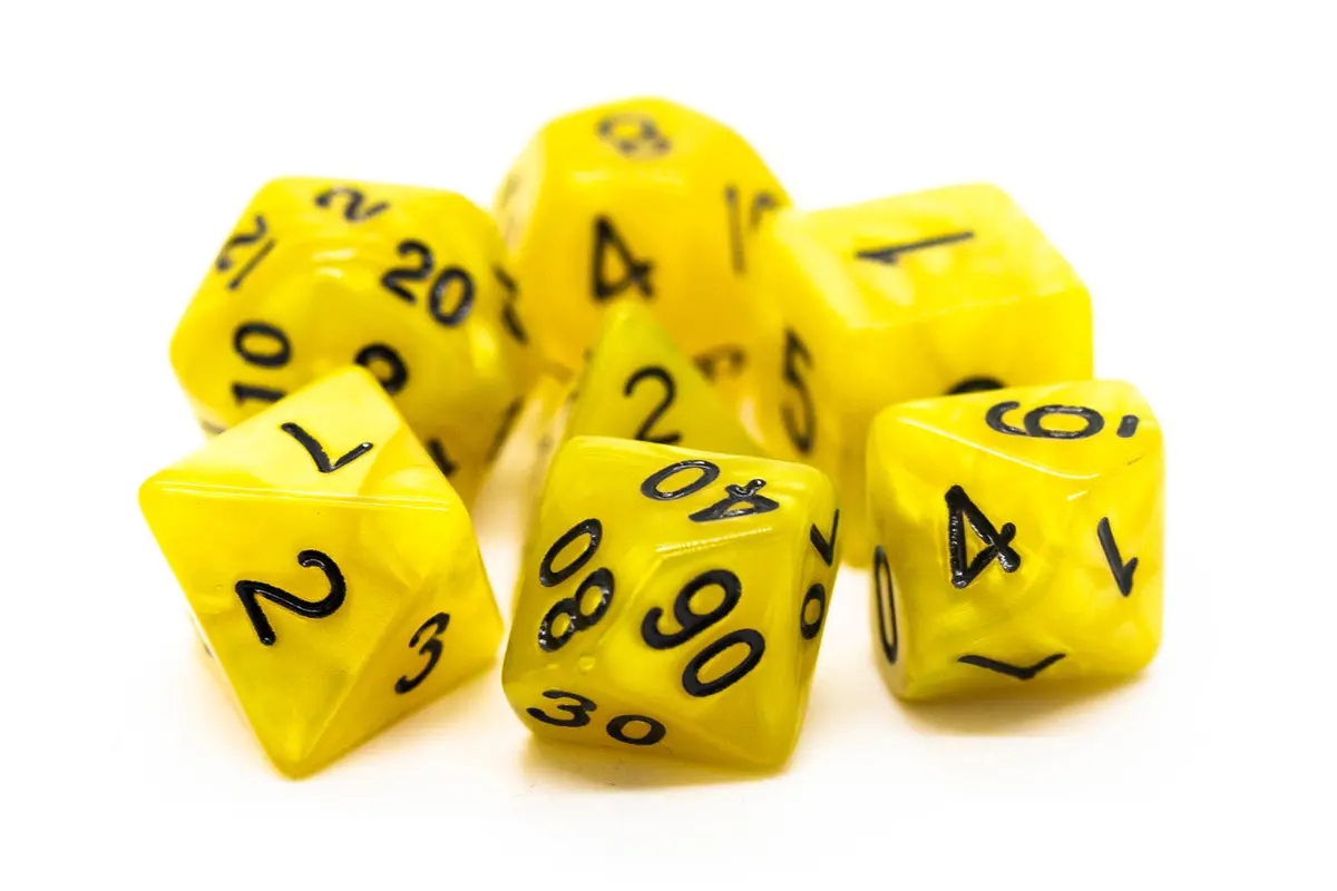 Old School 7 Piece Dnd Rpg Dice Set: Pearl Drop - Yellow W/ Black 1