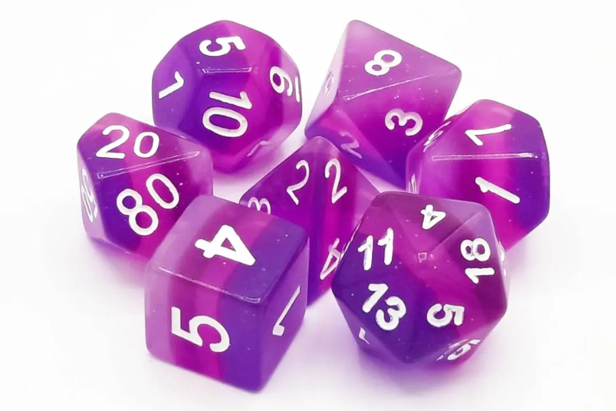 Old School 7 Piece Dnd Rpg Dice Set: Gradients - Translucent Purple Aurora - New 1
