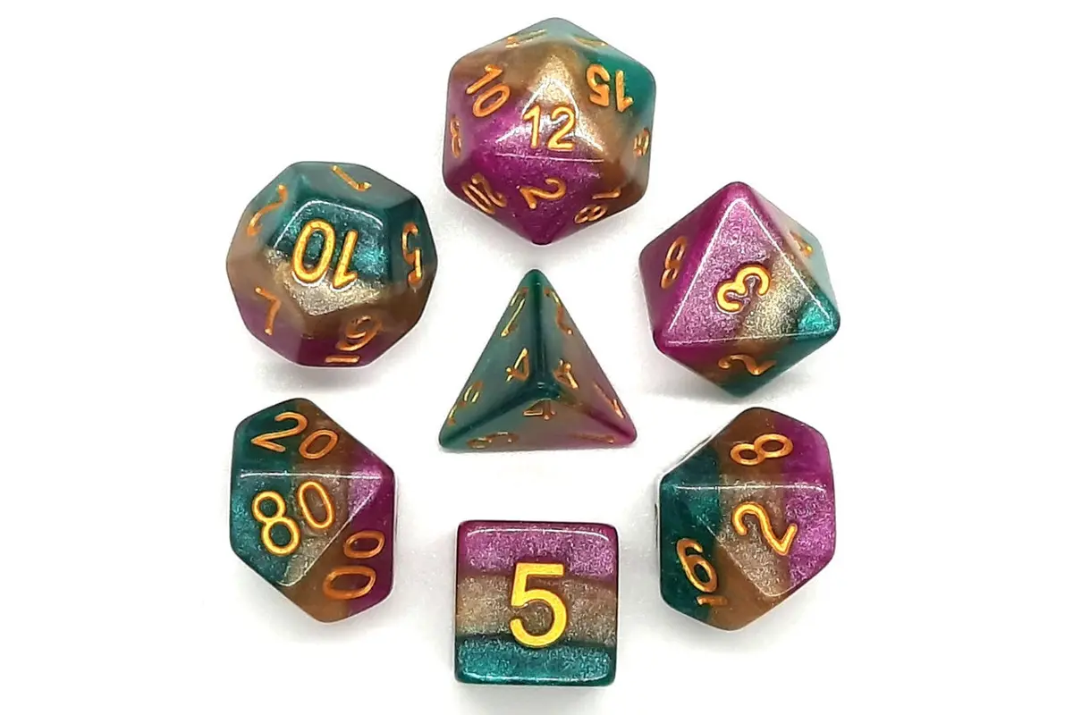 Old School 7 Piece Dnd Rpg Dice Set: Gradients - Queen's Court 1