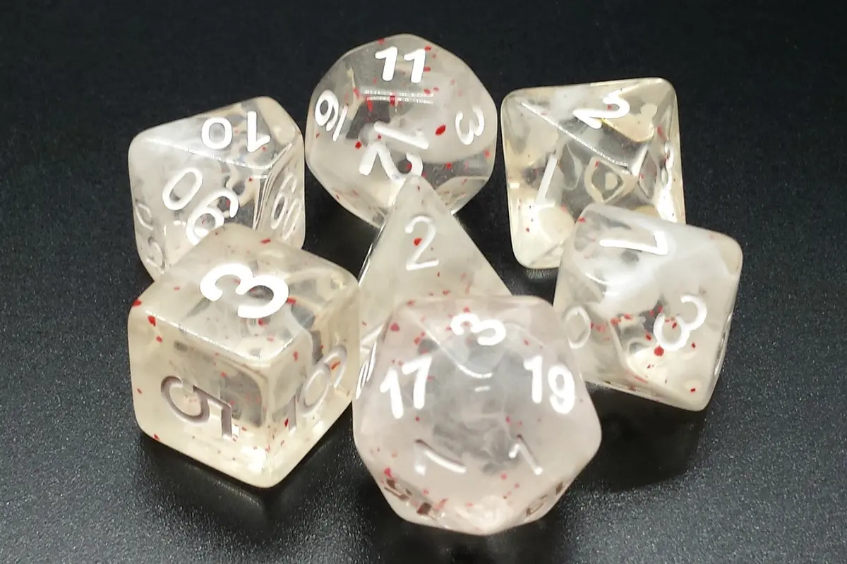 Old School 7 Piece Dnd Rpg Dice Set: Particles - Red Ice 1