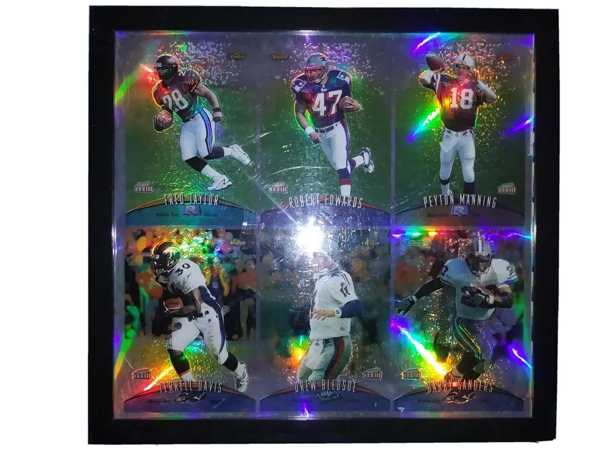 1998 Topps Finest Jumbo Uncut Refractor Sheet Peyton Manning Rc Barry Sanders Fred Taylor 1