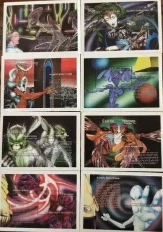 Nicaragua 8 Souvenir Sheet Of 1994 - Alien Sightings Stamps 1