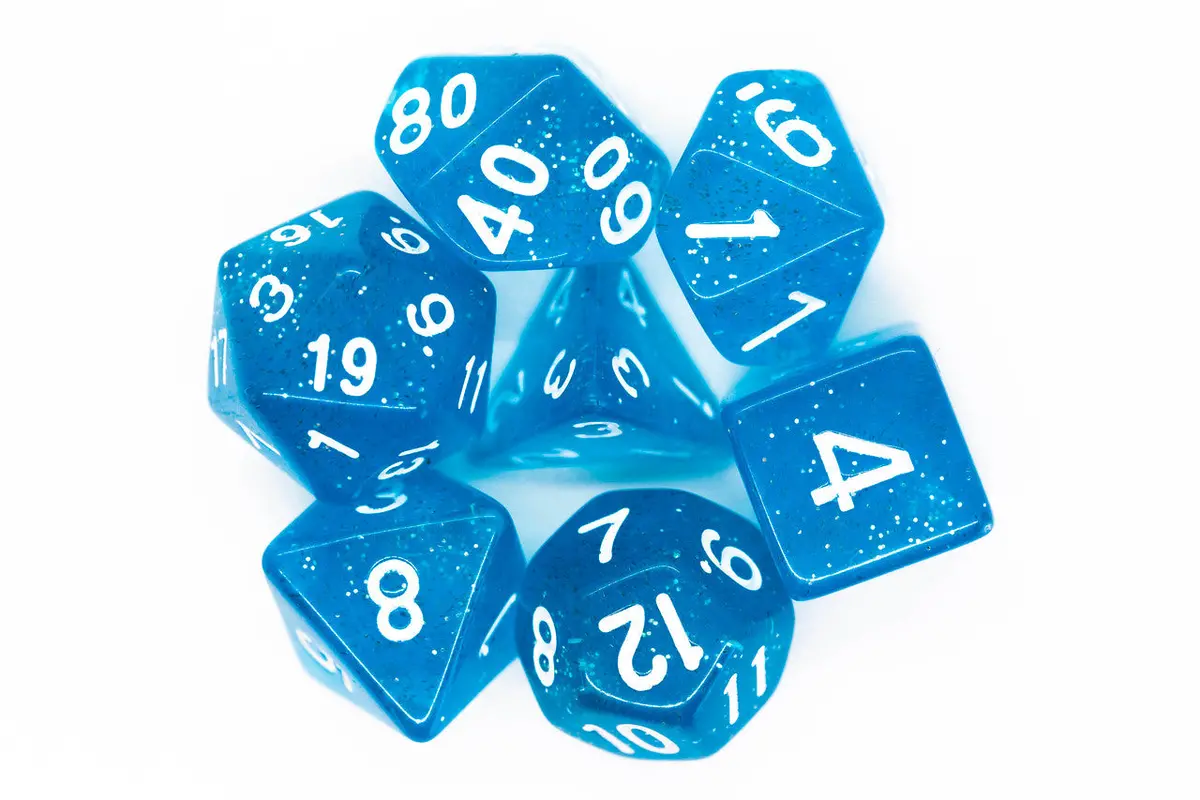 Old School 7 Piece Dnd Rpg Dice Set: Sparkle - Translucent Blue 1