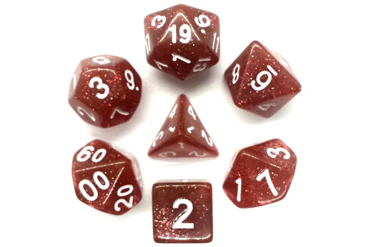 Old School 7 Piece Dnd Rpg Dice Set: Sparkle - Translucent Coral 2