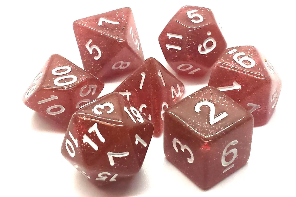 Old School 7 Piece Dnd Rpg Dice Set: Sparkle - Translucent Coral 1