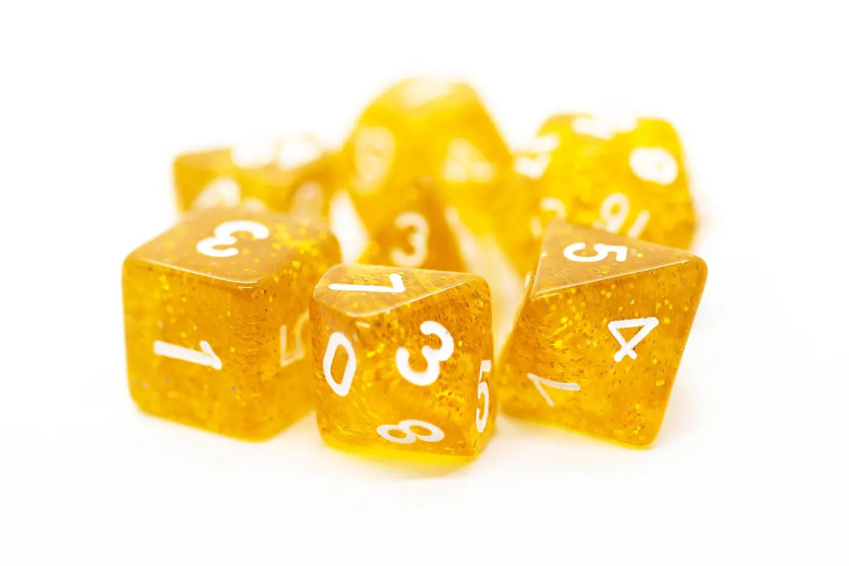 Old School 7 Piece Dnd Rpg Dice Set: Sparkle - Translucent Gold 1