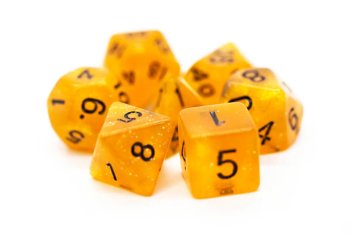Old School 7 Piece Dnd Rpg Dice Set: Sparkle - Translucent Orange W/ Black 1