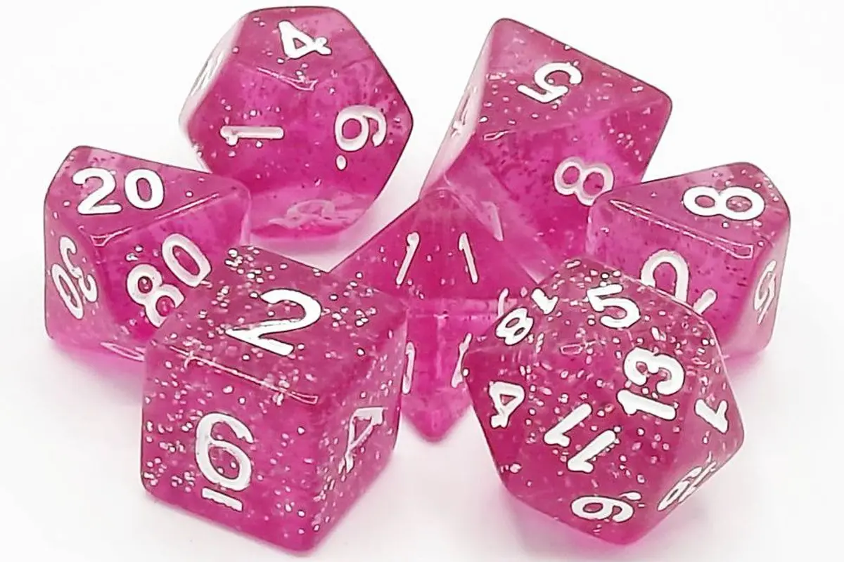 Old School 7 Piece Dnd Rpg Dice Set: Sparkle - Translucent Pink 1