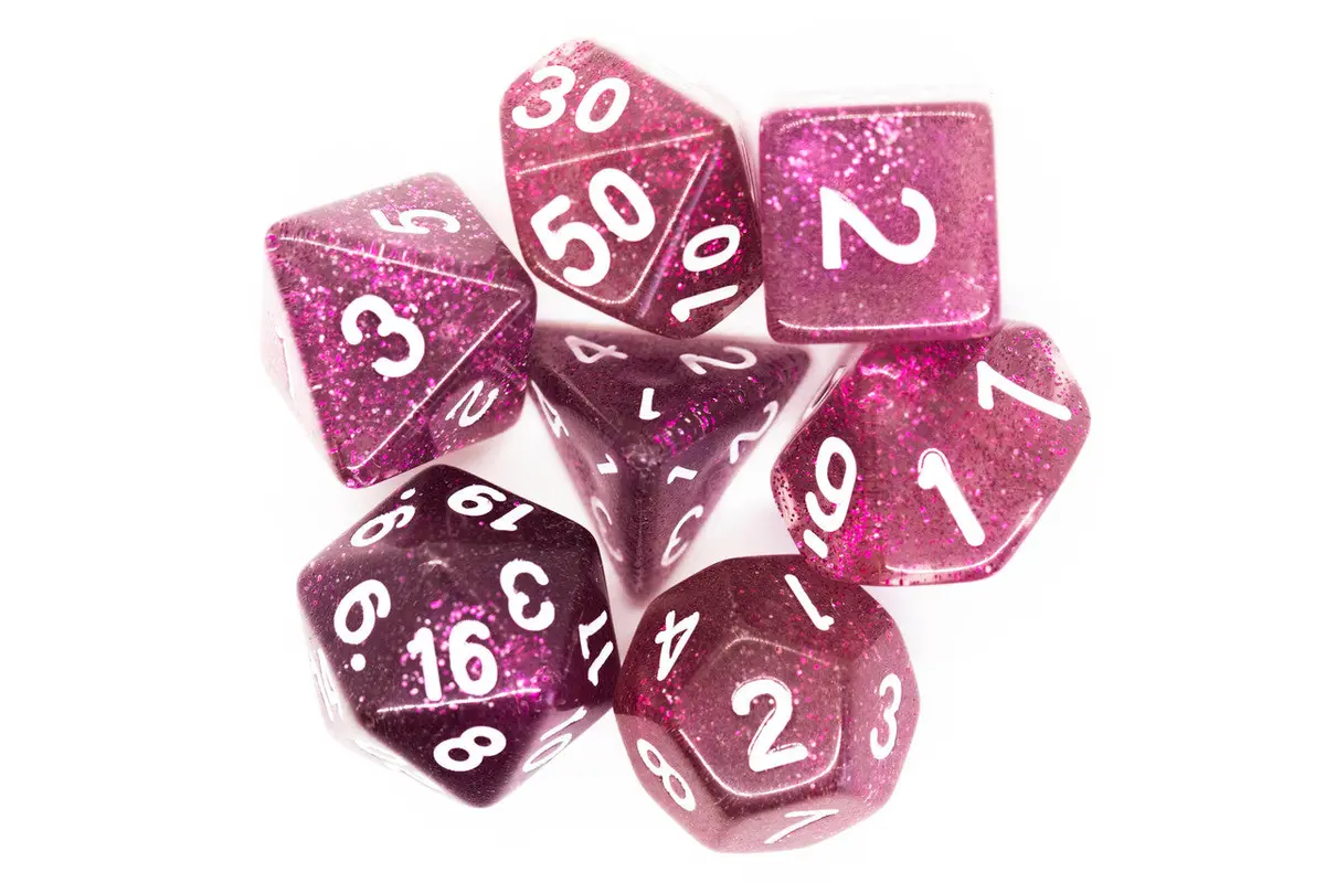 Old School 7 Piece Dnd Rpg Dice Set: Sparkle - Translucent Purple 2