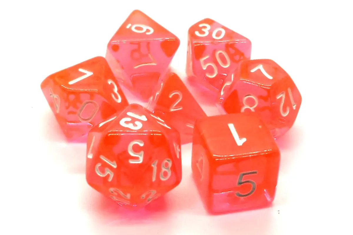 Old School 7 Piece Dnd Rpg Dice Set: Translucent Electric Peach 1