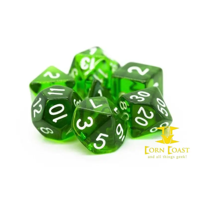 Old School 7 Piece Dnd Rpg Dice Set: Translucent Green 1