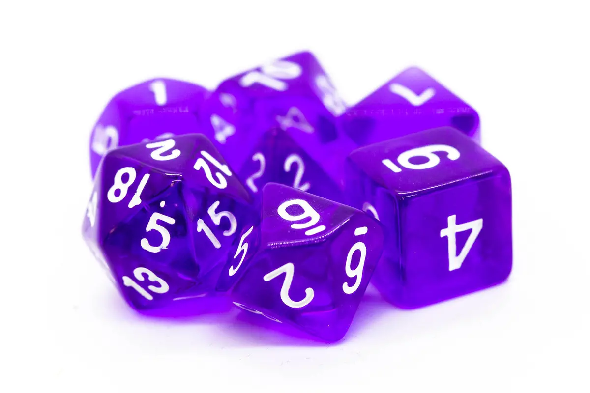 Old School 7 Piece Dnd Rpg Dice Set: Translucent Purple 1