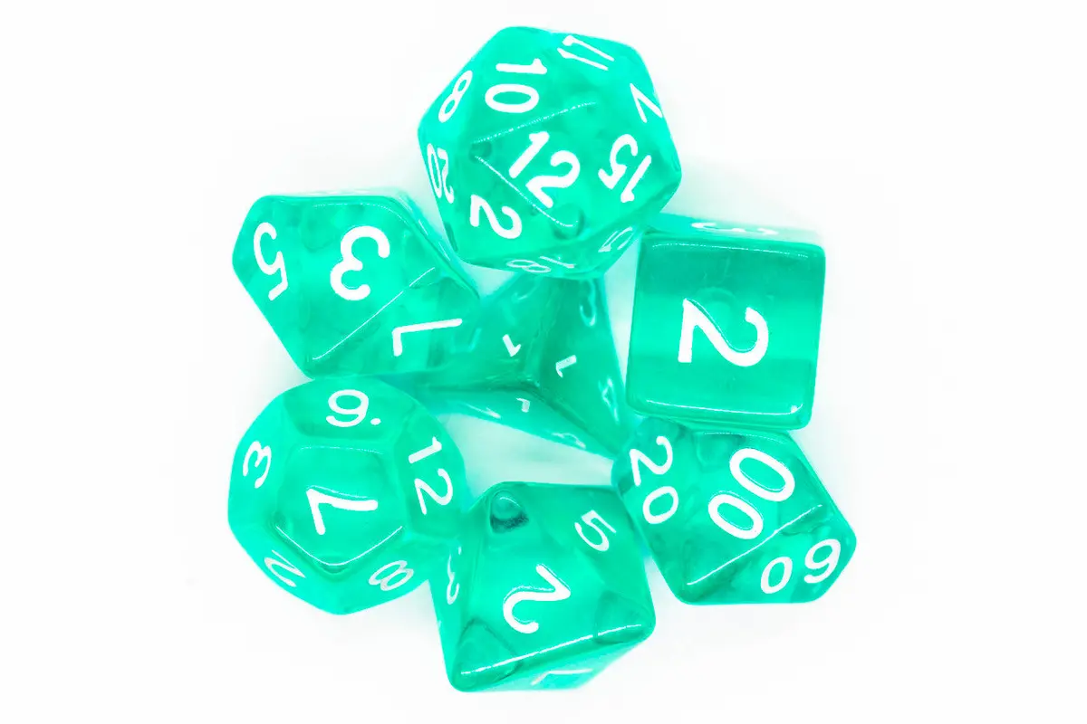 Old School 7 Piece Dnd Rpg Dice Set: Translucent Teal 2
