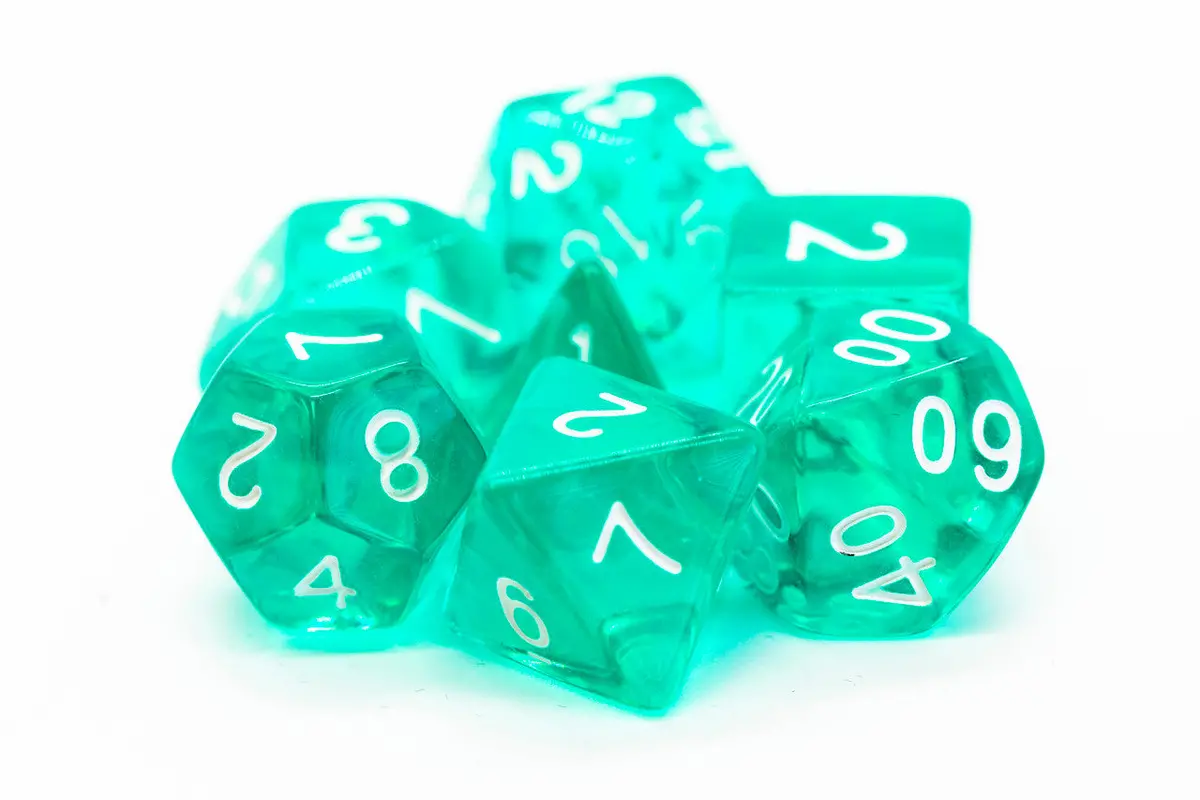 Old School 7 Piece Dnd Rpg Dice Set: Translucent Teal 1