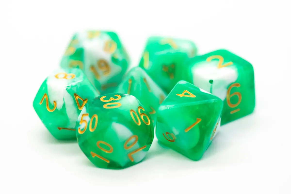 Old School 7 Piece Dnd Rpg Dice Set: Vorpal - Cyan & White W/ Gold 1
