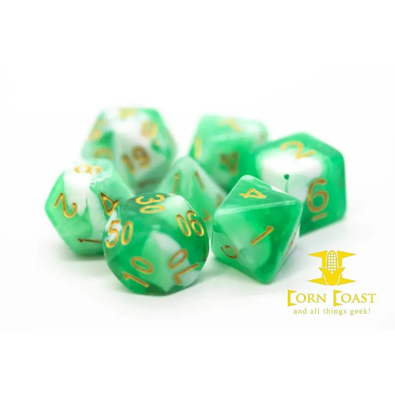 Old School 7 Piece Dnd Rpg Dice Set: Vorpal - Cyan & White W/ Gold 1