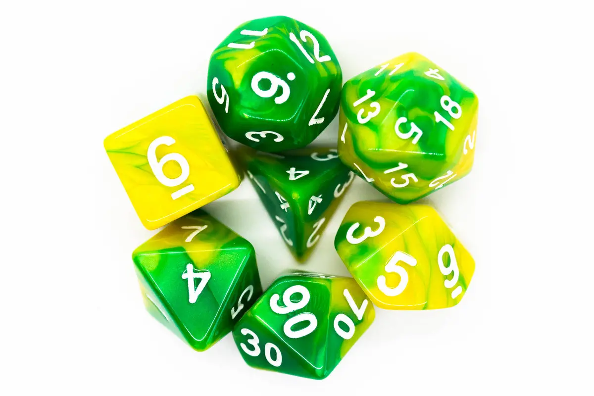 Old School 7 Piece Dnd Rpg Dice Set: Vorpal - Green & Yellow 2