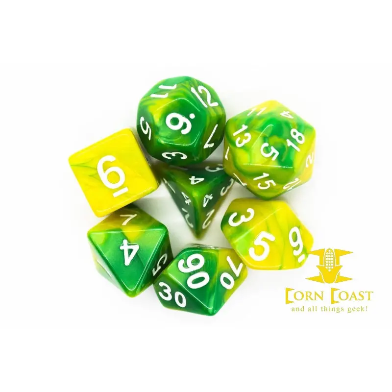 Old School 7 Piece Dnd Rpg Dice Set: Vorpal - Green & Yellow 2