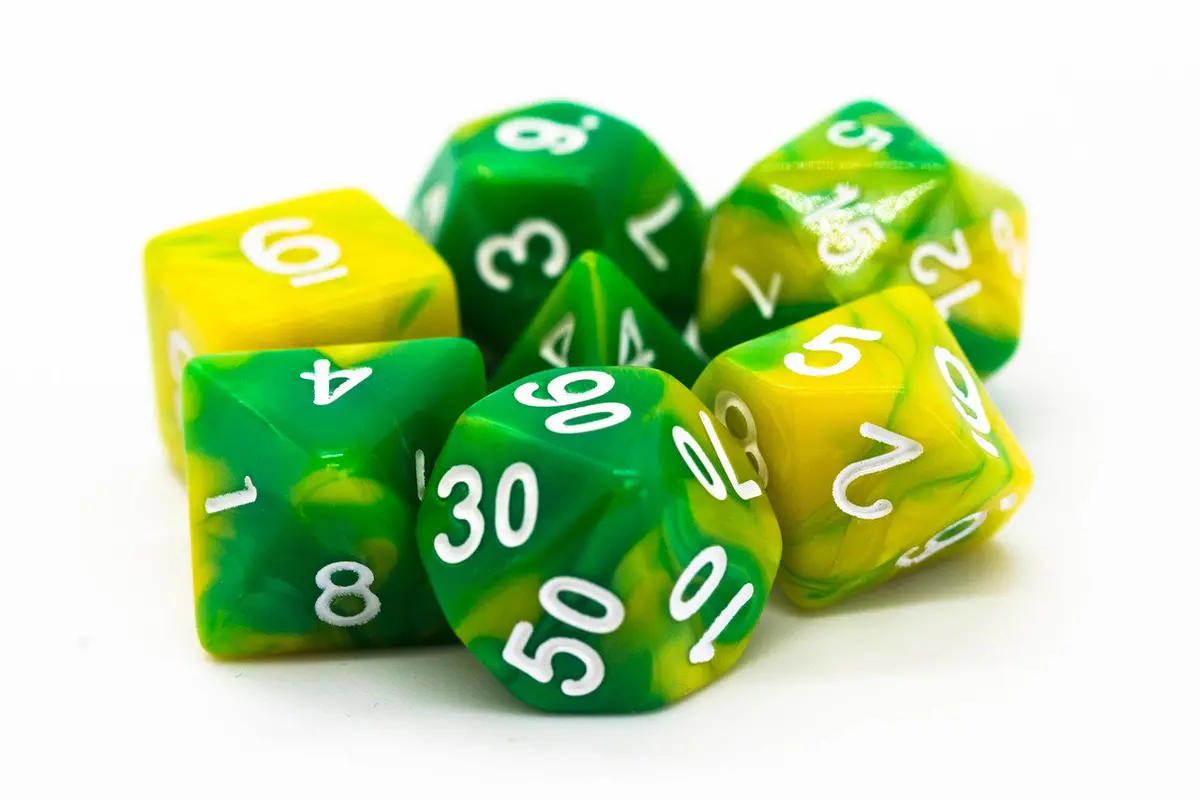 Old School 7 Piece Dnd Rpg Dice Set: Vorpal - Green & Yellow 1