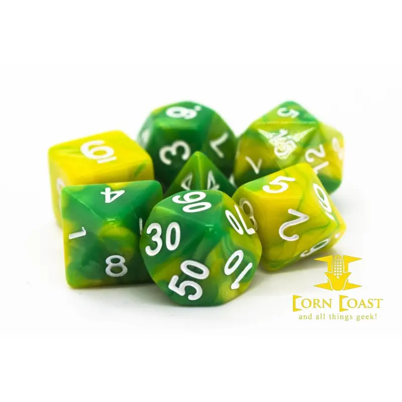 Old School 7 Piece Dnd Rpg Dice Set: Vorpal - Green & Yellow 1