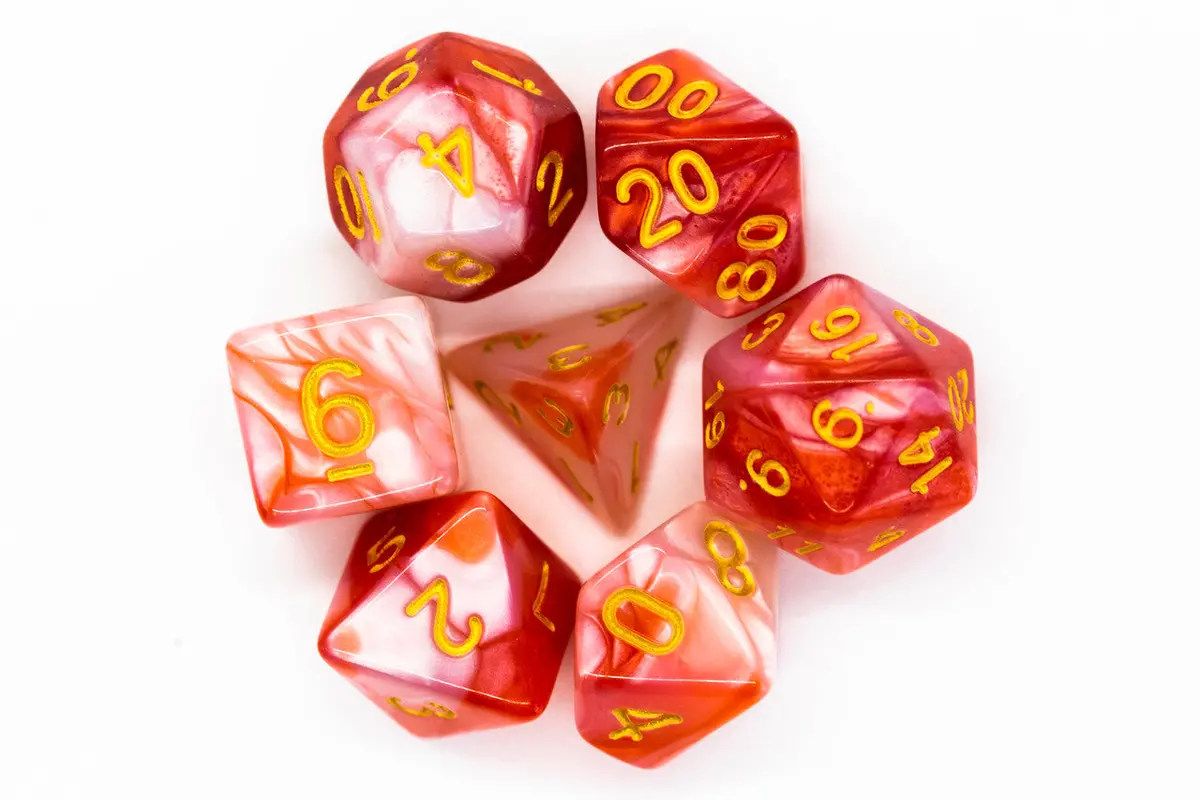 Old School 7 Piece Dnd Rpg Dice Set: Vorpal - Red & Ivory W/ Gold 2