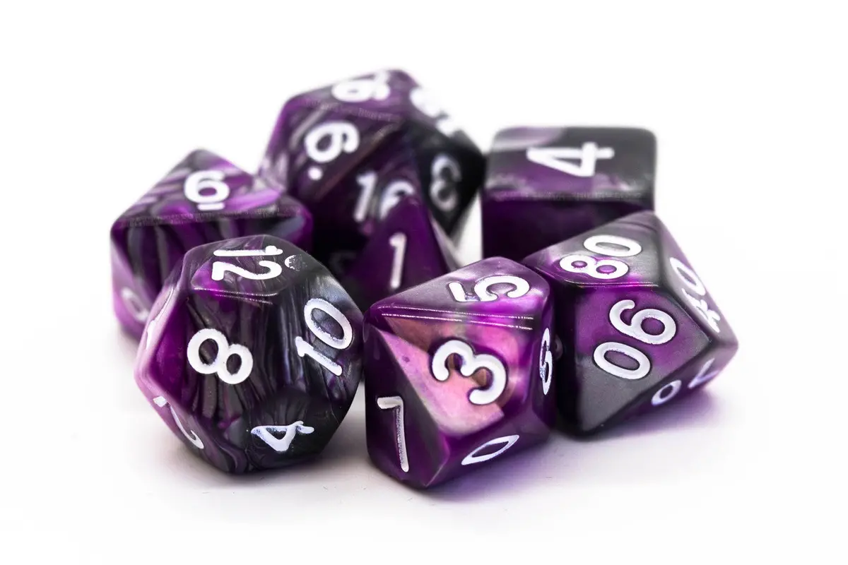 Old School 7 Piece Dnd Rpg Dice Set: Vorpal - Silver & Purple 1