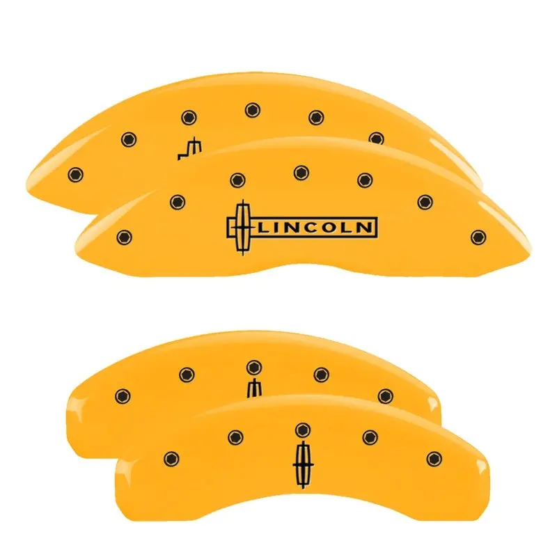 Mgp Engraved 4-Piston Caliper Covers – Cadillac Yellow & Black Cursive Design For Front/Rear Axles 1