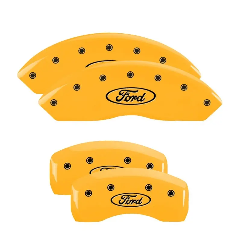 Mgp Engraved Brake Caliper Covers – Front & Rear Oval Logo Set, Ford Yellow Finish With Black Chrome Trim 1