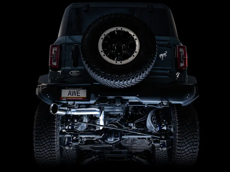 Awe Tuning Single Rear-Exit Exhaust System For 2021+ Ford Bronco (0Fg), Chrome-Silver Tip & Bash Guard 2