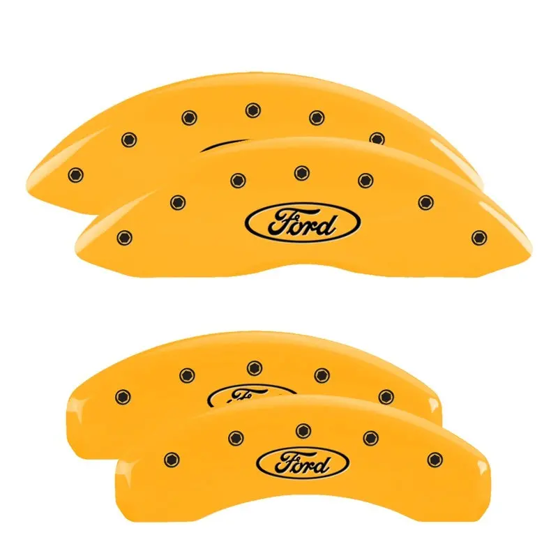 Mgp Engraved Brake Caliper Covers – Front & Rear Oval Logo Set, Ford Yellow Finish With Black Chrome Trim 2