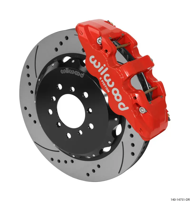 Wilwood Aero6 Drilled Front Brake Hat Kit With Lines For 2000–2006 Bmw M3 E46 (14" Diameter, Red Finish) 1