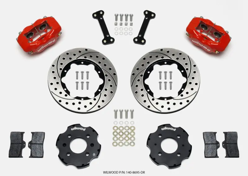 Wilwood Forged Dynalite Front Brake Hat Kit – 11-Inch Drilled, Red Finish – Fits Honda Integra/Civic With 240Mm Factory Rotors 1