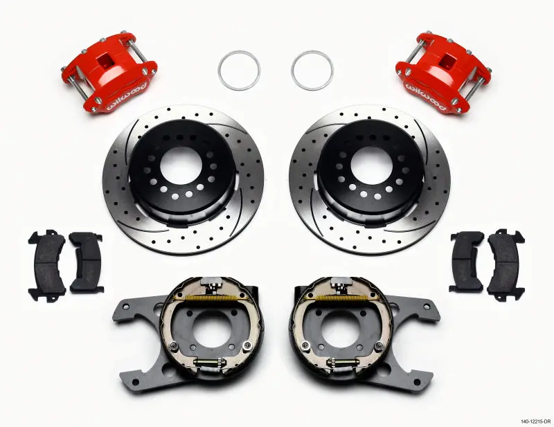 Wilwood D154 Power Steering Brake Kit: Drilled Rotors, Red Finish, For Chevy 12-Bolt Axle (2.75" Offset, C-Clip Compatible) 1